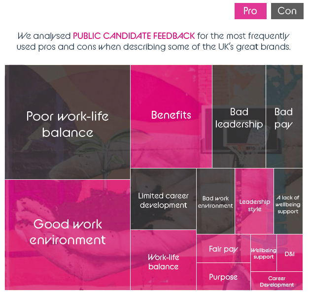 breakdown of great brands survey outlining pros and cons of employers