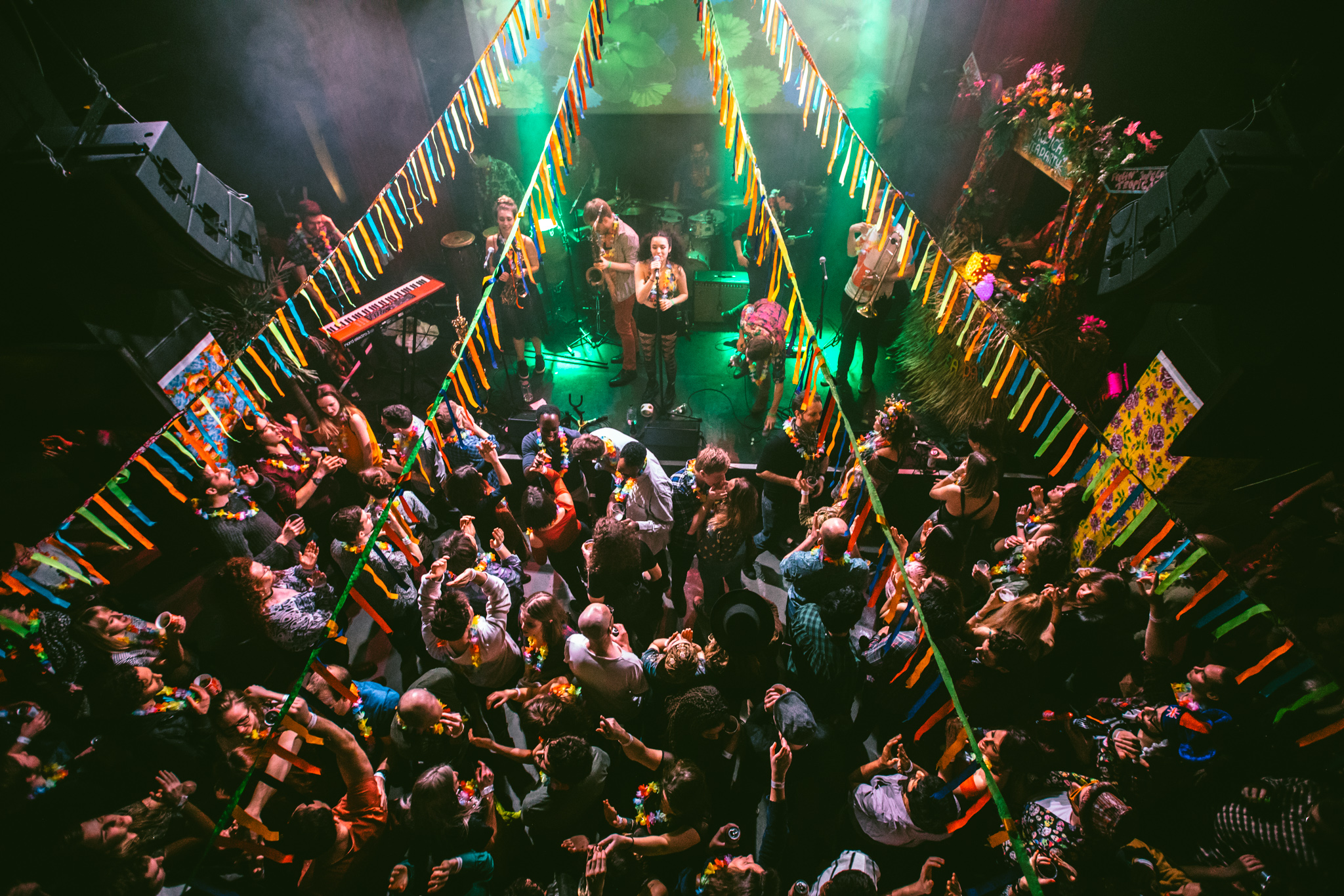 Arial shot of crowd of people at concert