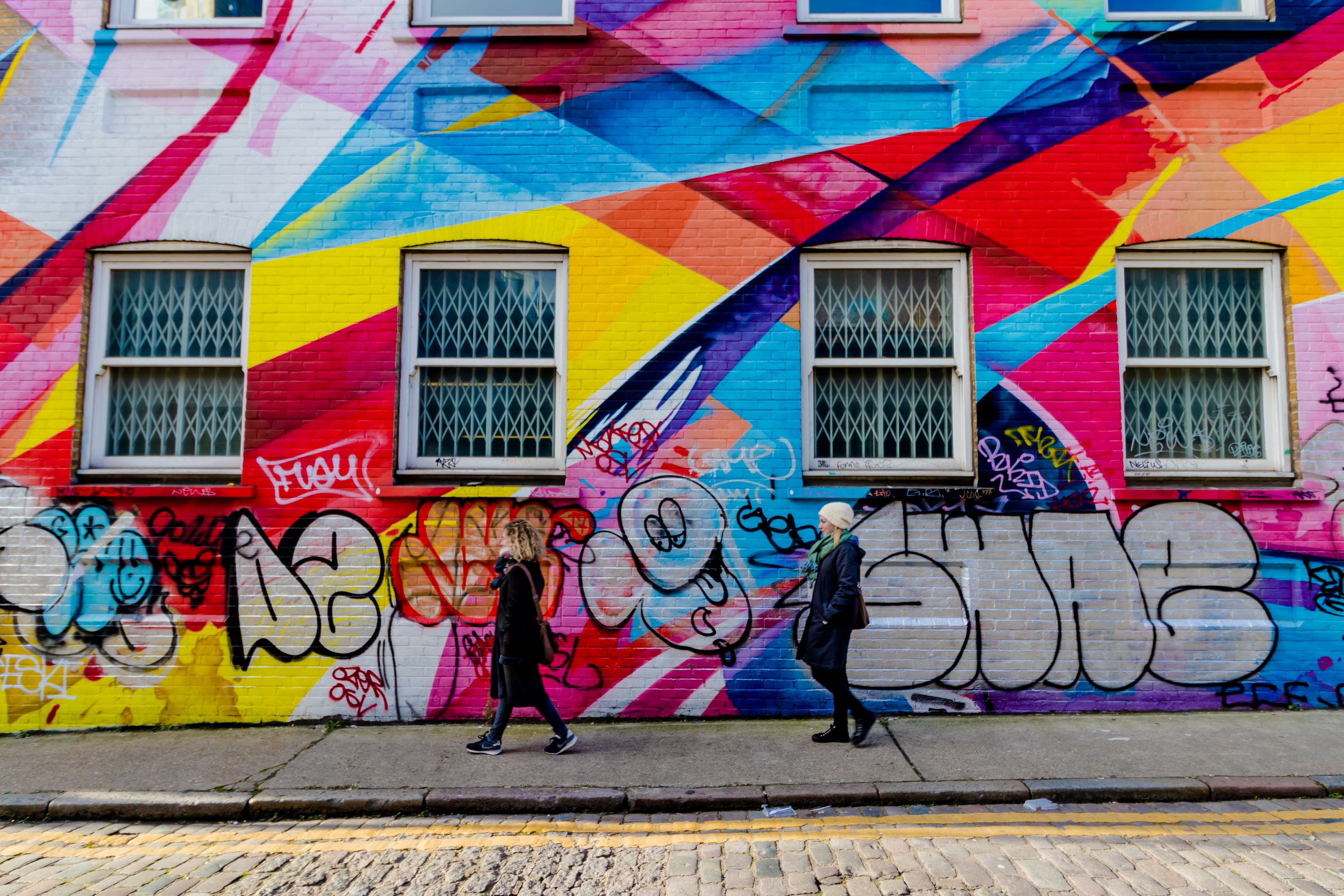 Colourful wall with graffiti